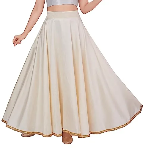 Studio Shringaar Women's Poly Silk Maxi Skirt/Lehenga With 8 Meters Flare (Double Ghera) (Cream, Free Size)
