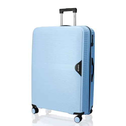 HRX Parabola Large Size Light Blue Polypropylene Hard Shell Suitcase - Premium Travel Trolley Bag with 8 Spinner Wheels, Number Lock & Water Resistant Body