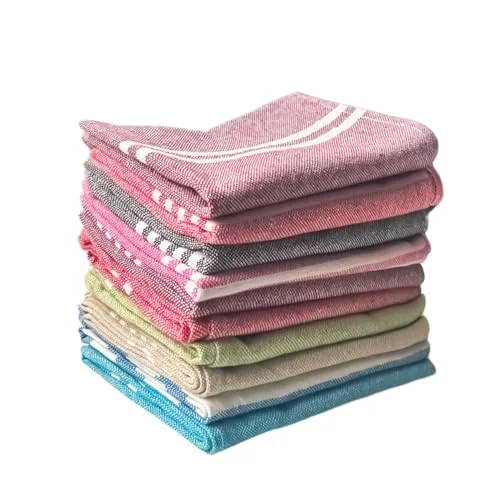 Värde® 10 Pcs Dishcloths | 12x16 Inches | Bulk Cotton Kitchen Cleaning Dish Cloths | Scrubbing Wash Cloth Sets | Multipurpose Cloth | 100% Cotton. (Multicolor, Set of 10)