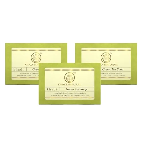 Khadi Natural Green Tea Soap | Herbal Handmade | Bathing For Body Acne and For Rejuvenating Skin | Suitable for All Skin Types | Pack of 3