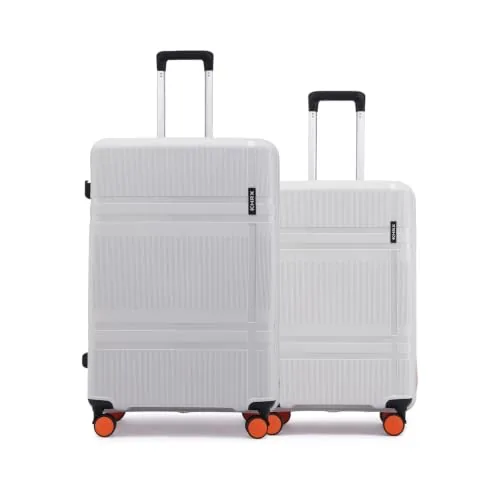 HRX Helium 2-Piece Luggage Set (Cabin + Medium) Canes Grey Polypropylene Hard Shell Suitcase Set - Premium Travel Trolley Bags with 8 Spinner Wheels, Number Lock & Water Resistant Body