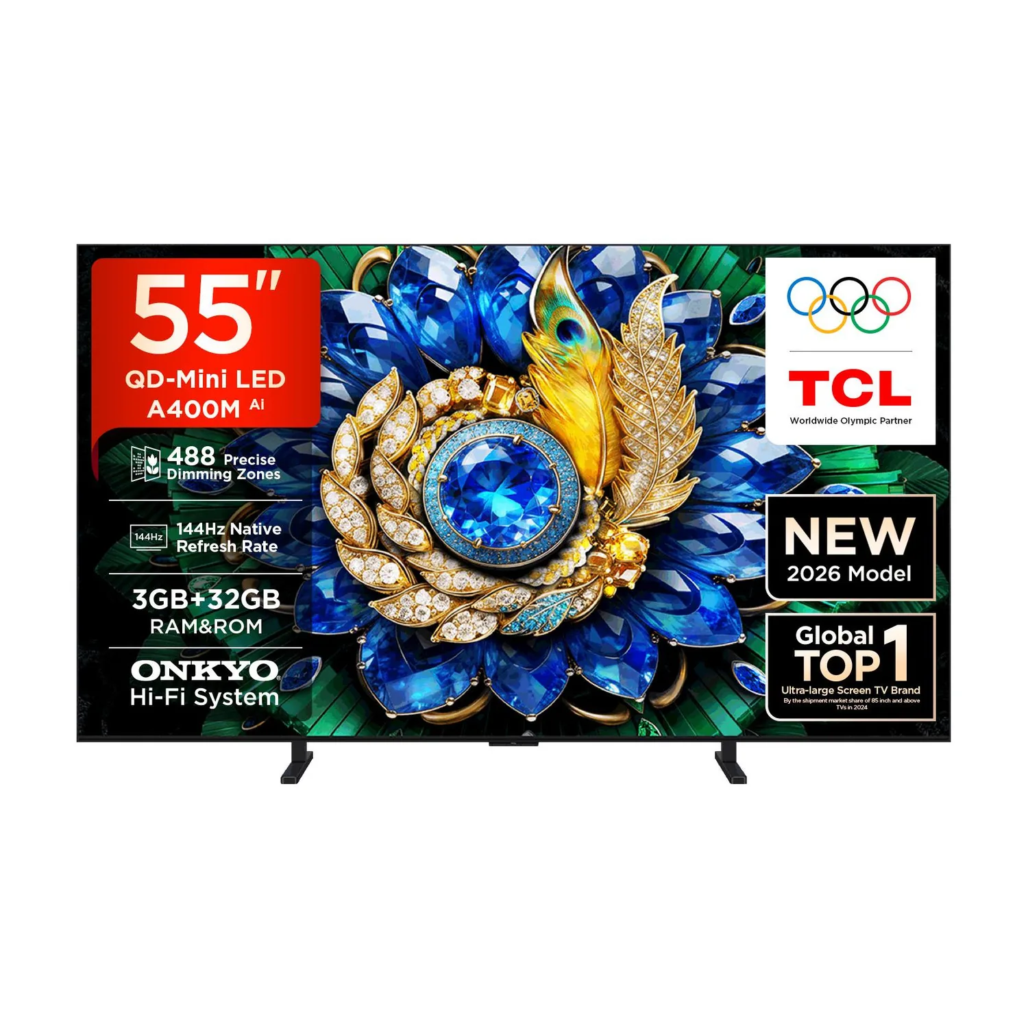 TCL A400M 138.71 cm (55 Inch) Ultra HD (4K) Mini LED Smart Google TV 2026 Edition with Up to 488 Precise Dimming Zones, 600 nits Brightness, 288 VRR, 24W ONKYO Audio System, 3GB RAM+32GB ROM