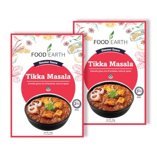 Food Earth Tikka Masala Simmer Sauce – Authentic Indian Curry Base with Creamy Tomato & Spices – No Added Preservatives – 300g Pouch (Serves 2-3) | Pack of 2