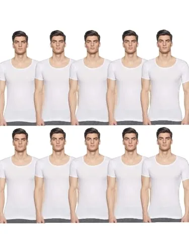 Rupa Jon Half Sleeves Vest for Men | 100% Cotton | Round Neck | Regular Fit | Pack of 10 White