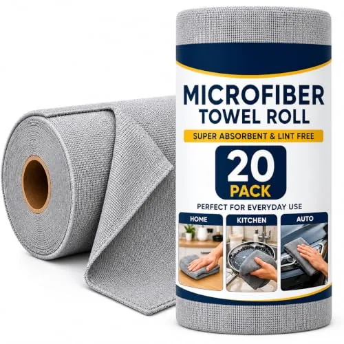Microfiber Cleaning Cloth Roll 20 Pcs, Reusable Kitchen Towel Roll, Ultra Absorbent Lint Free Washable Kitchen Cleaning Cloth, Tearable Dusting & Glass Cleaning Cloth, 25 x 25 cm