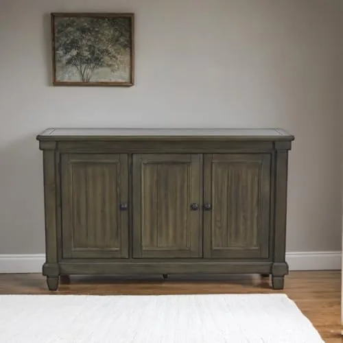 Royaloak Georgia American Wooden Sideboard | Solid Wood Veneer | Wire Brush Finish | Ample Storage | Antique Knobs | Side Board | Side Boards Cabinet for Living Room | Side Board Wooden Cabinet
