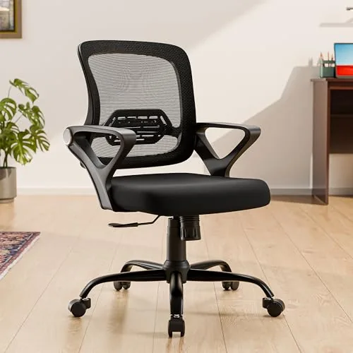 Green Soul Pebble Office Chair, Mid Back Mesh Ergonomic Home Office Desk Chair with Comfortable & Spacious Seat, Tilt Lock Mechanism & Heavy Duty Metal Base (Black)