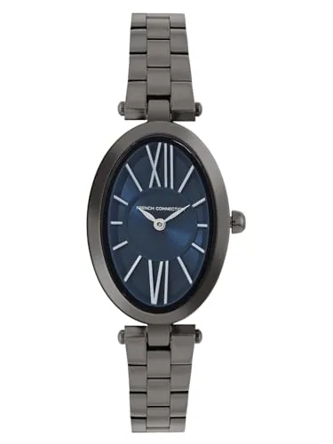 French Connection Diva Dark Blue Round Analog Watch with Gun Metal Strap for Women - FCP44GNM