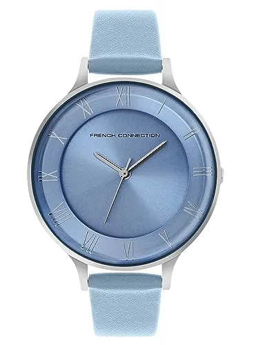 French Connection Amour | Sky Blue Sunray Dial | Roman Numerals | Blue Strap | Analog Watch for Women - FCN00075J