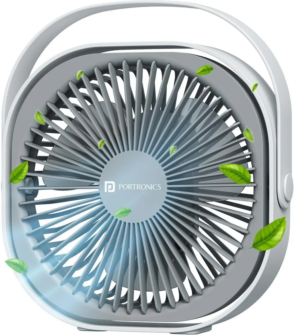 Portronics CoolCube Portable Rechargeable Table Fan, 360 Rotatable, 3 Hours Back Up POR-3051 USB Fan White