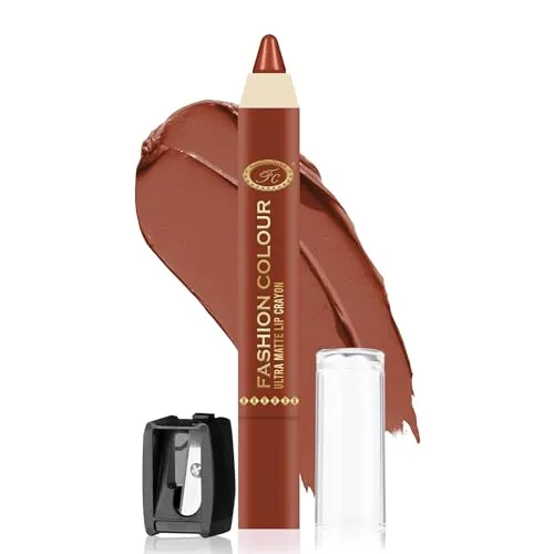 FASHION COLOUR Ultra Matte Lip Crayons With Free Sharpener | Smudge Proof And Waterproof | For Hydration And Moisturization | Long Lasting Lipwear with Matte Finish, Cruelty-free and Paraben-free - 2.5 gm(Caramel)