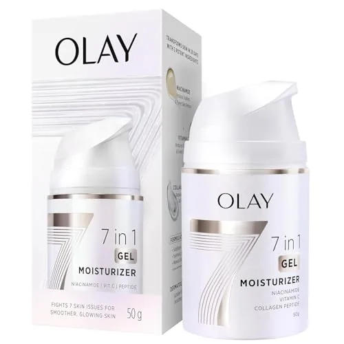 Olay 7in1 Ultralight Gel Face Moisturizer for Women, Normal-Oily Skin, 50 g | Fights 7 Signs of Aging for Smooth & Glowing Skin, with Niacinamide, Vitamin C & Collagen Peptides, Non-Comedogenic