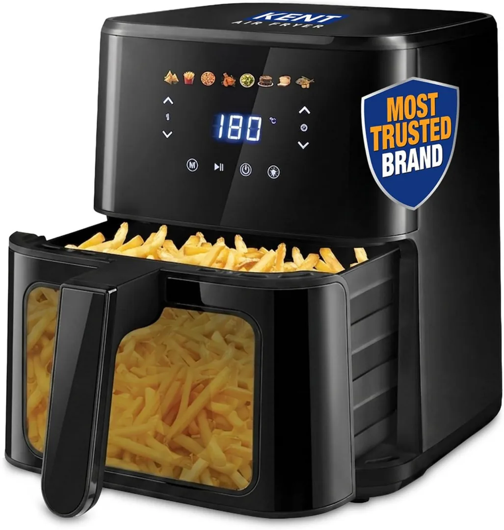KENT Ultra Digital Air Fryer 4.5L Bake, Grill & Roast Up to 80% Less Oil Usage 8 Preset MenuRapid Heat Circulation Digital Display & Touch Control Pan