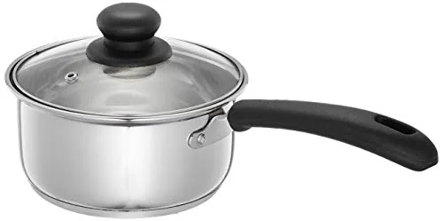 Amazon Brand - Solimo Stainless Steel Saucepan with Glass Lid | Induction Base | 16 cm | 1500 ml