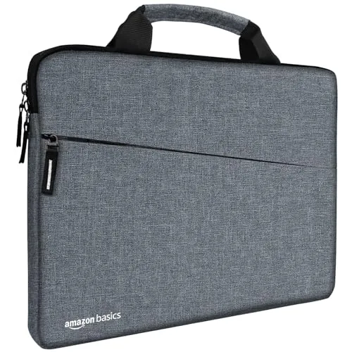 Amazon Basics Laptop Bag Sleeve Case Cover Pouch with Handle for Men & Women | 15.6 Inch Laptop with Padded Laptop Compartment | Zipper Closure | Water Repellent Nylon Fabric (Grey)