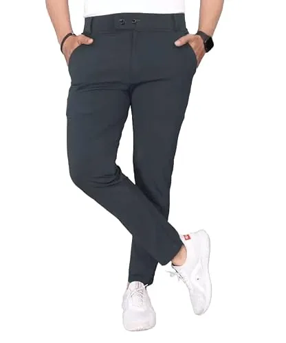 AKAJARU Men's Black Slim Fit Formal Trouser, Casual Straight Leg Pants with Side Pockets (in, Alpha, M, Darkgrey)