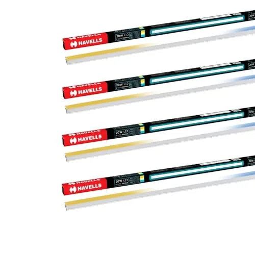 Havells 20W 3 in 1 LED Batten Tubelight|Energy Efficient|Three Color Temperatures(Warm White,Neutral White,Cool White)|Upto 4KV Surge Protection |Made in India | (Triyca)|Pack of 4