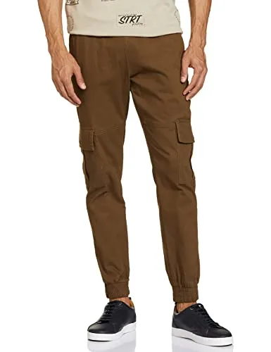 Amazon Brand - Symbol Men's Stretchable Cargo Jogger Pants | Chinos | Casual Trousers (Slim Fit) (Twill_32) Brown