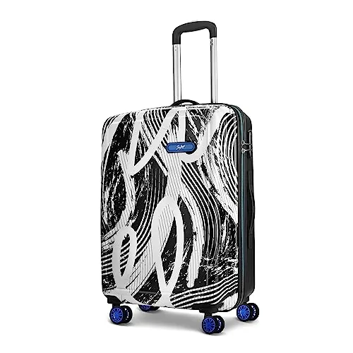 Skybags Stroke Printed Large Size Hard Case Trolley Bag, Black-White | Lightweight, Stylish, 8-Wheels, Polypropylene+ABS Case, Combination Lock, Spacious Travel Luggage, 5-Year Global Warranty