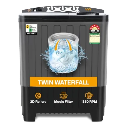 VW Visio World 7.5 kg 5 Star Aqua Spin Semi Automatic Top Load Washing Machine Aqua-Spin0075P (Black)