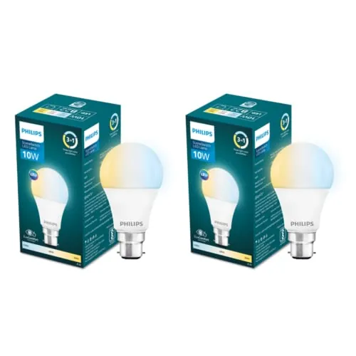 PHILIPS 10 w LED Bulb|3 Colors in 1 LED Bulb|Scene Switch Bulb for Home & Decoration|Color: Tunable White, Pack of 2, b22d