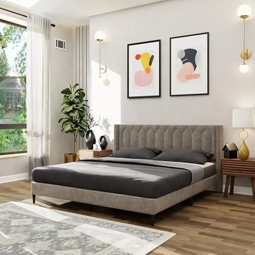Royaloak Meadow Upholstered Queen Bed | Velvet Upholstery Fabric | Diamond Tufting Design | Strong & Durable Beds | Modern Design Queen Size | Strong & Durable