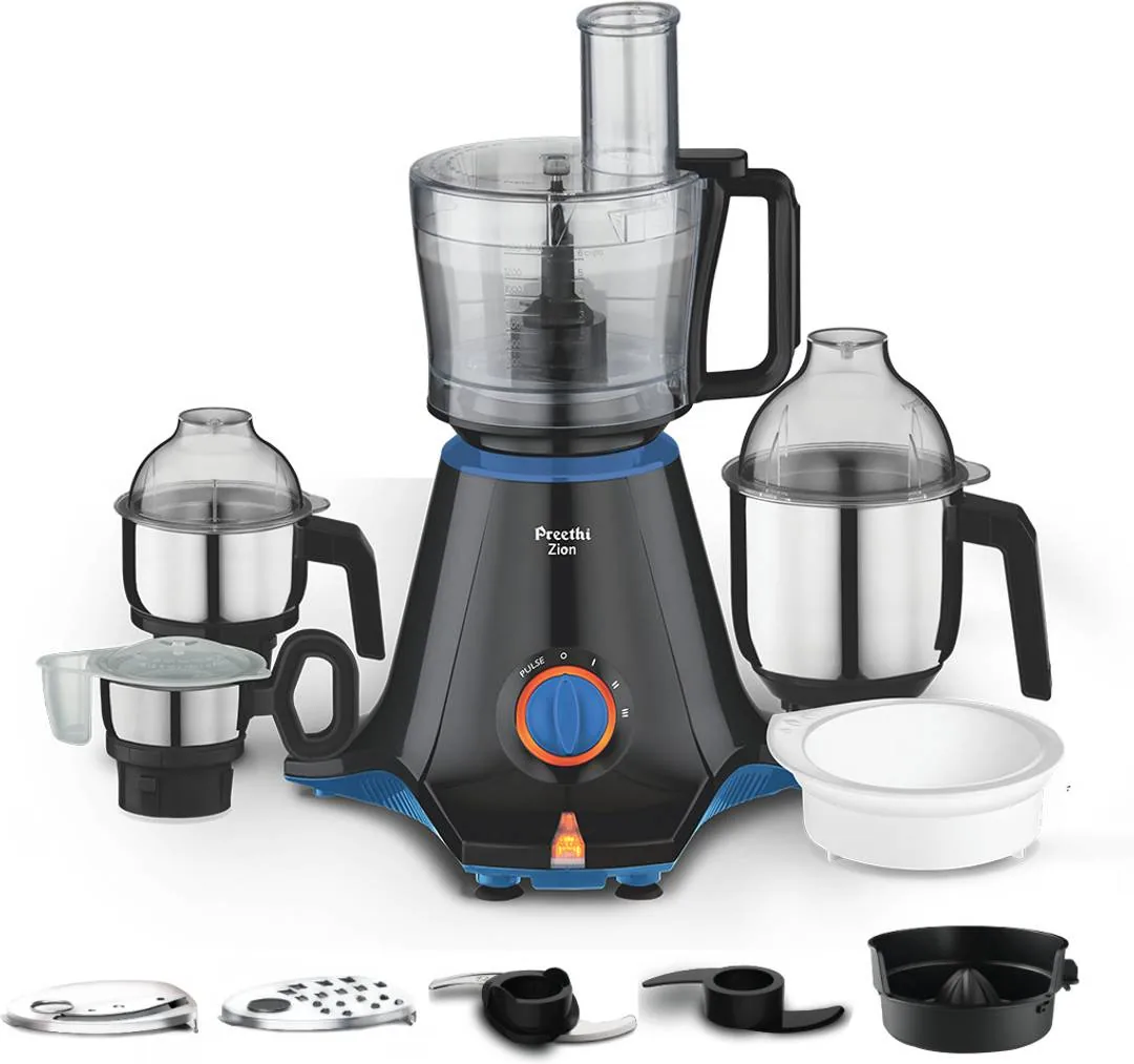 Preethi Zion 750 W Mixer Grinder Zion MG-227/MG227_ | 4 Jars | Atta Kneading| Powerful Grinding for Chutney, Masala & Batter | Black