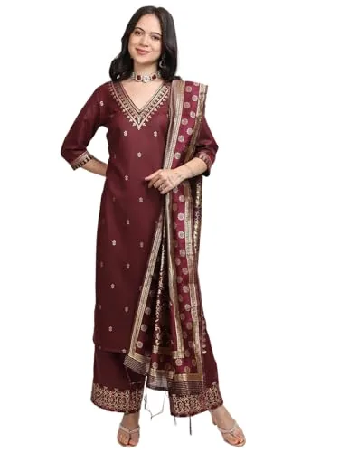 Vishudh Women V NECK Ethnic Set PVK3000085 Brown S