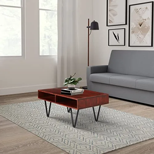 Amazon Brand - Solimo Mescla Coffee Table with 2 Shelves (Solid Acacia Wood and Iron, Honey Finish)
