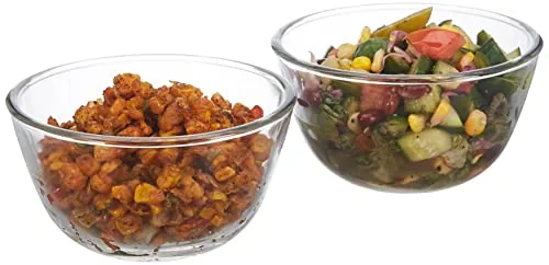 Amazon Brand - Solimo Borosilicate Round Glass/Mixing Bowl (Set of 2, 1100 ml) | Transparent