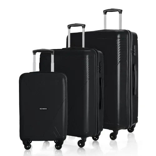 HRX Icon 3Pc Set Haileys Black Polypropylene Hard Shell Suitcase Set - Premium Travel Trolley Bags with 4 Spinner Wheels, Number Lock & Water Resistant Body