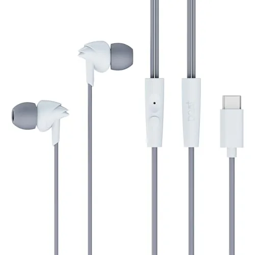 boAt Bassheads 300C Wired Earphones,Type-C Jack, 10mm Drivers, Signature Sound, in-Line Microphone, Integrated Controls, Voice Assistant & 120cm Cable (Cool Grey)