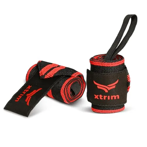 XTRIM Wrist Support for Men & Women, Wrist Band for Men, Gym Wrist Wrap, Gym Fitness Band, Gym Equipment for Home, Gym Support Accessories for Men for Hand Grip & Wrist Support Crepe Bandage (Red Line)
