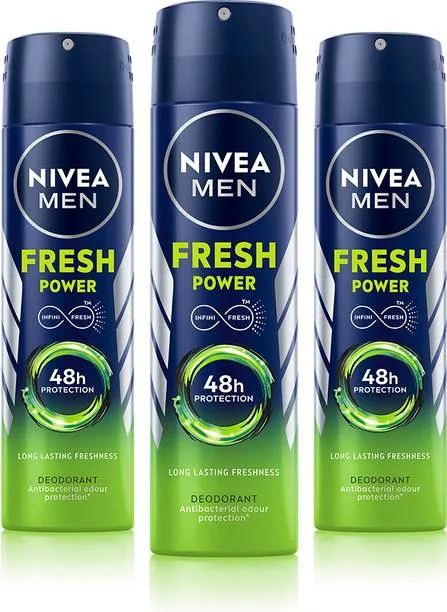 NIVEA Fresh Power Deo Spray, 48h Derma Odour Protection with Citrus, Musk, Spice Deodorant Spray  -  For Men (450 g, Pack of 3)