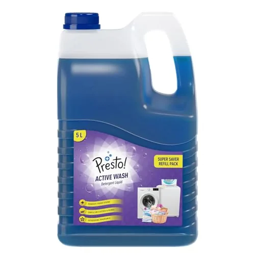 Amazon Brand - Presto! Active Wash Detergent Liquid | Tough on Stains| Gentle on Fabrics | Colour-Safe (5L)