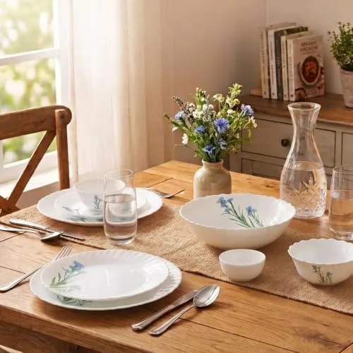 Novo By La Opala Opalware Dinner Set 10 Pieces for Family of 2,Blue Florets