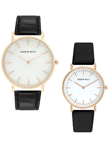 Joker & Witch Leather Joker And Witch Hazel And Augustus Couple Analogue Watches, White Dial, Black Band