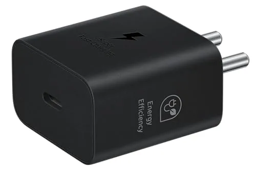 Samsung Original 25W USB Type-C Travel Adaptor Without Cable for Google Pixel, Xiaomi, Motorola, iPhone, Samsung Galaxy Tab S/A Series, Galaxy S10/M54/M55/A80/A90/S25/S24, Black