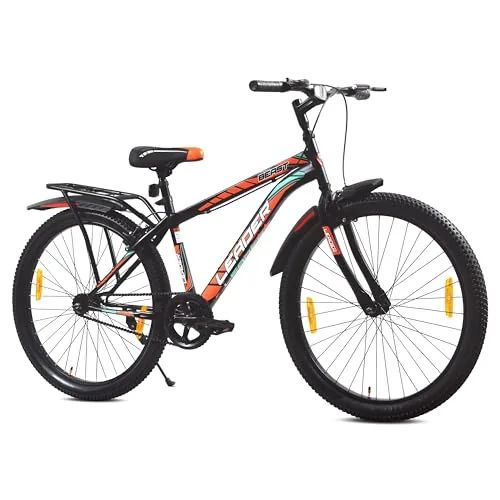 Leader Beast 26T IBC Premium City Bike Cycle with Inbuilt Carrier, Single Speed Cycle for Men, Matt Black - Ideal for Ages 10+, Rigid, 18 inches