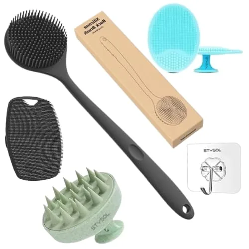 Stysol Silicone Exfoliating Body Scrubber Set – Back, Foot, Scalp, 4pc