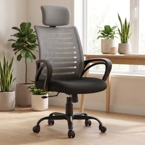INNOWIN Mini Jazz Mesh High-Back Ergonomic Home Office Chair | 3-Years Limited Warranty Included | Tilting & Height Adjustable Mechanism, Heavy Duty Metal Base | Ideal for Office Work & Study (Grey)