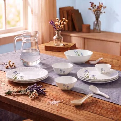 Novo By La Opala Opalware Dinner Set 35 Pieces for Family of 6,Blue Florets