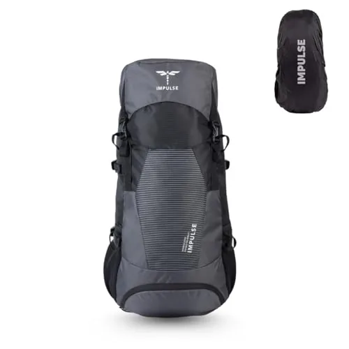 Impulse Urban Trek 75L Travel Bag with Rain Cover|Water Resistant|Padded Adjustable Shoulder Straps & Waist Belt | Ideal for Hiking, Camping & Travel Rucksack Backpack- Black |1 Year Warranty