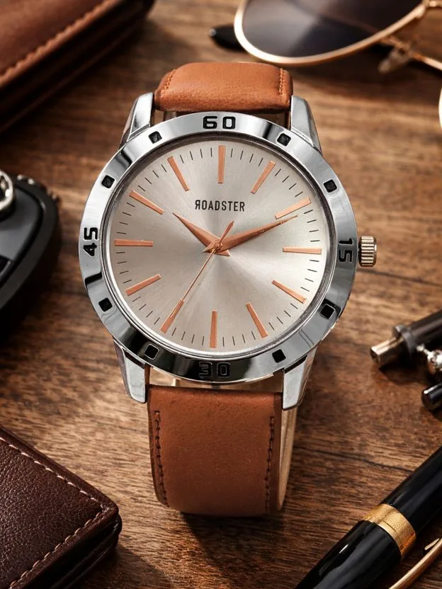 Roadster Silver Sunray Dial with Brown Leather Strap Analog Watch...more