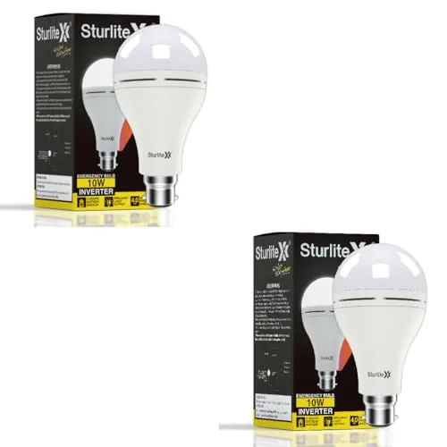 Sturlite Inverter 10W LED Emergency Bulb| Bright Rechargeable Bulb| 3Hrs Battery Backup| CRI Tech and B22 Base Energy Efficient Lighting (Pack of 2)