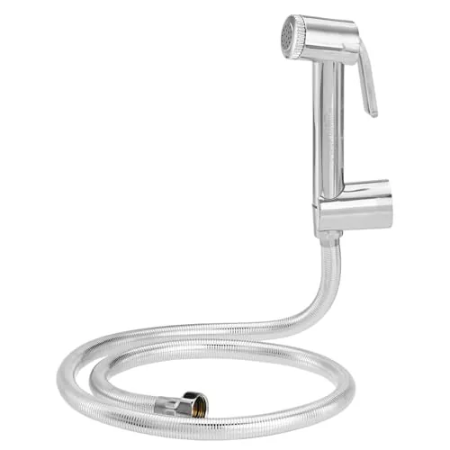 Amazon Basics Health Faucet with 1.5 m Easy Flex Tube and Hooks, Polished ABS, Chrome Finish