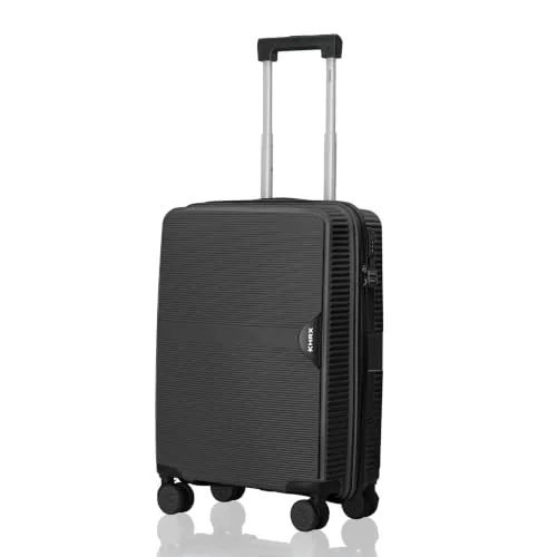 HRX Parabola Cabin Size Haileys Black Polypropylene Hard Shell Suitcase - Premium Travel Trolley Bag with 8 Spinner Wheels, Number Lock & Water Resistant Body