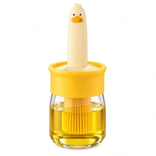 HOUSETIC Oil Dispenser Bottle with Silicone Basting Brush - 200 ml Duck Style Oil Jar for Cooking, BBQ, Baking and Air Fryer | BPA Free, Heat Resistant up to 230 C