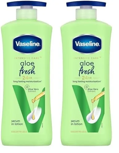 Vaseline Aloe Fresh Body Lotion,24 HR Long Lasting Moisturisation with Aloe Vera extract and Menthol, 600ml (Pack of 2)