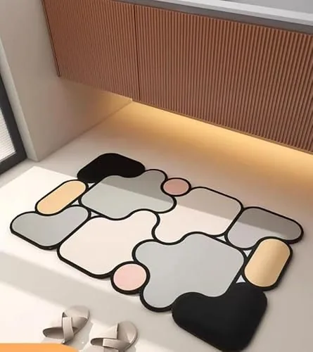 SKVM Memory Foam Water Absorbent Rectangular Shape Mat for Bathroom Kitchen Floor Door Entrance Anti Slip Foot Skid Shower mat (Design 9)